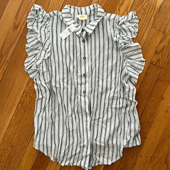 nwt Maeve Anthropologie button down ruffle stripe blouse viscose rayon - Picture 1 of 7
